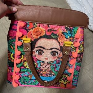 Colorful Artistic Tote Bag with Brown Accents